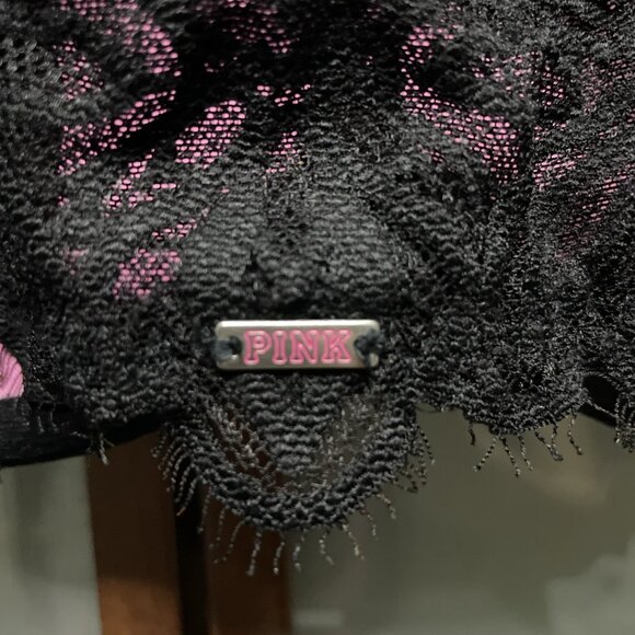 Victoria Secret Pink Date Push Up Bra Women 32B Lace Black Racerback Front Close - Picture 4 of 7